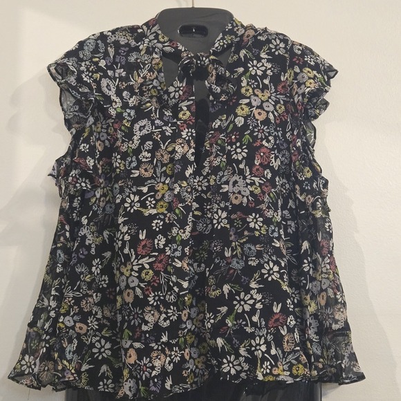 Rebecca Minkoff Tops - Rebecca Minkoff Black Sheer Floral Short Sleeve Blouse Cottage Core Whimsigoth